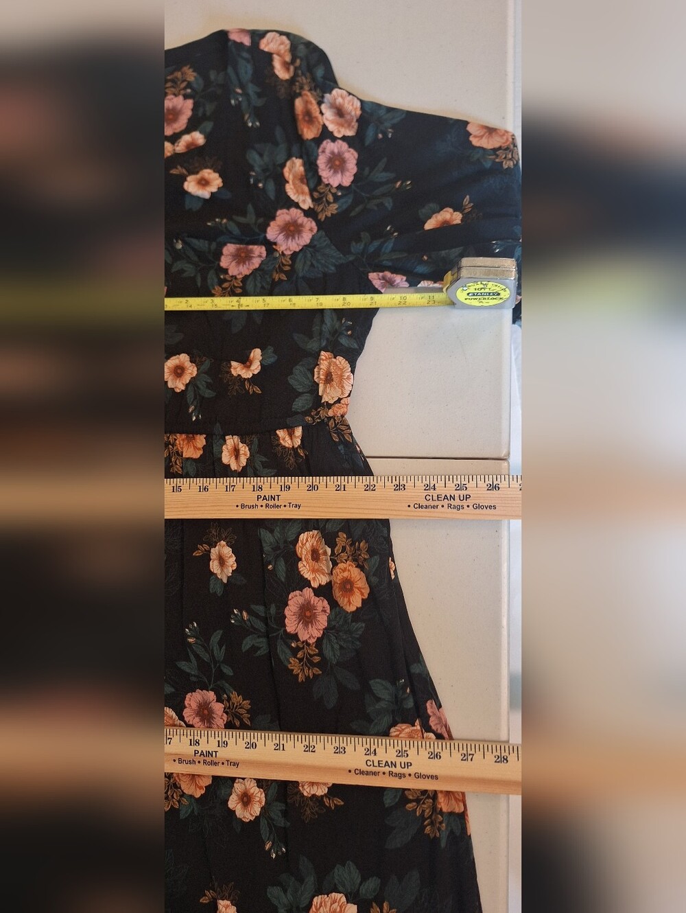 TORRID Floral Challis Zip Front Shirt Dress Knee Length Pockets Black Peach 1X - Picture 13 of 16